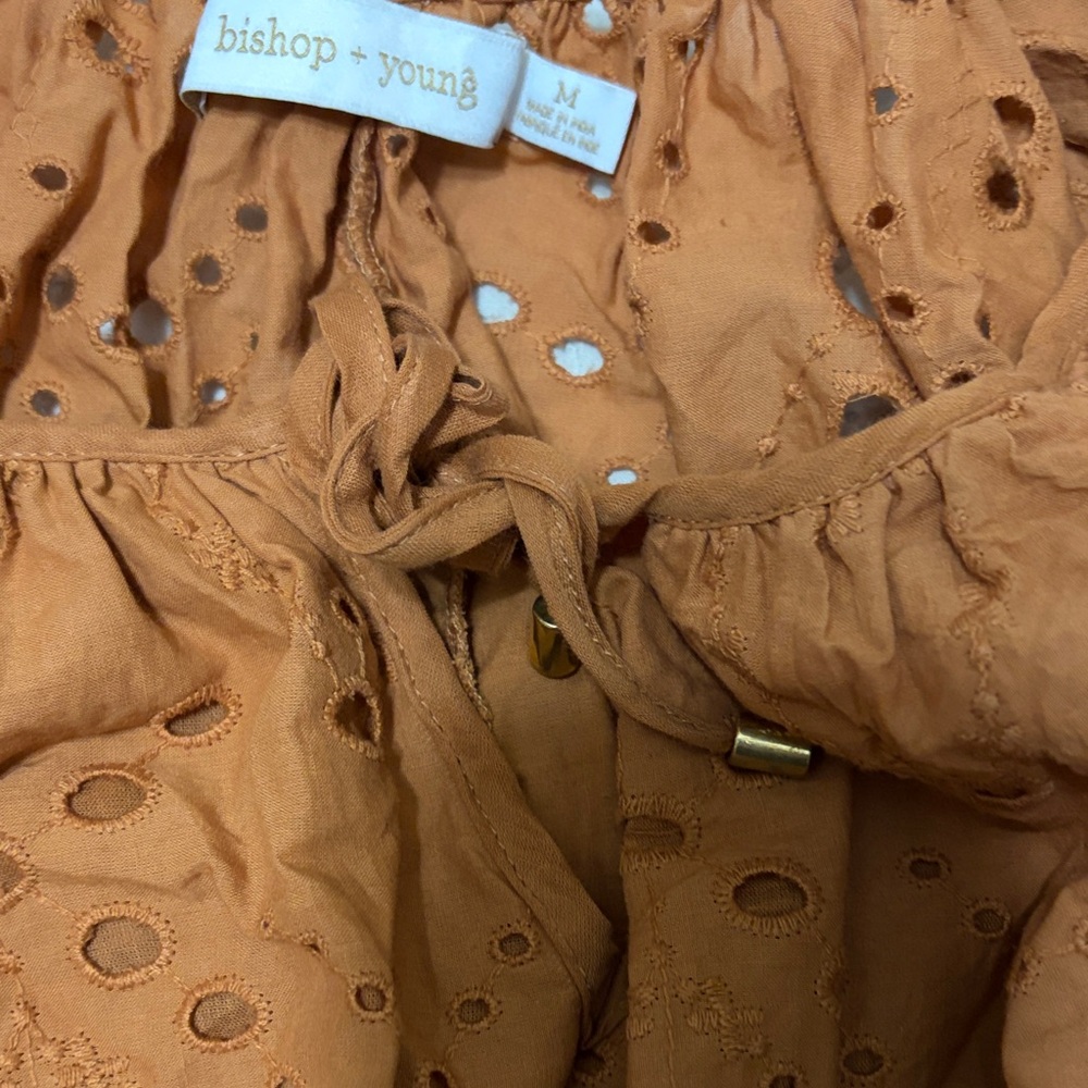 Women's Eyelet Puff Sleeve Top - Orange - Picture 3 of 4